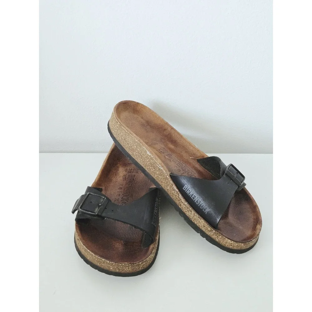 Birkenstock Relax Black Leather Madrid Single Strap Sandals‎ Women's EU38/US7